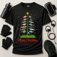 Merry Fishmas Christmas Tree Fish Fishing Cooling Performance Crew T-Shirt