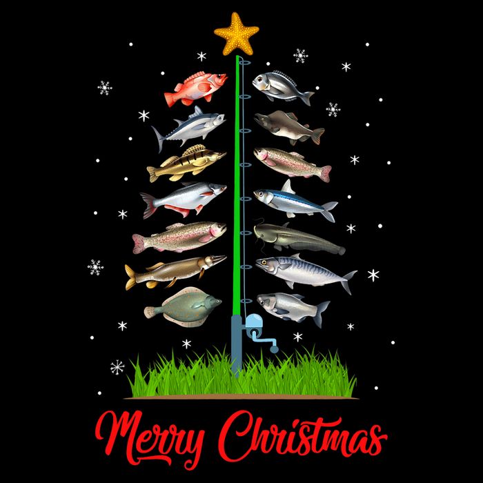 Merry Fishmas Christmas Tree Fish Fishing Cooling Performance Crew T-Shirt