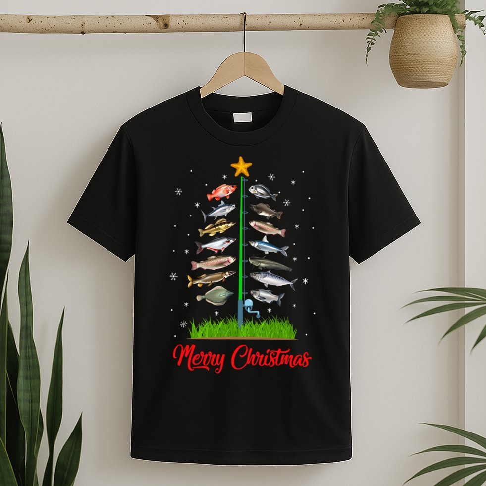 Merry Fishmas Christmas Tree Fish Fishing T-Shirt