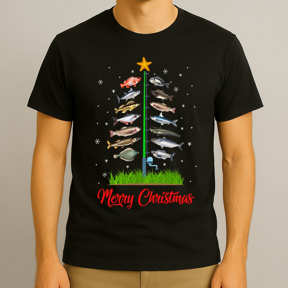 Merry Fishmas Christmas Tree Fish Fishing T-Shirt
