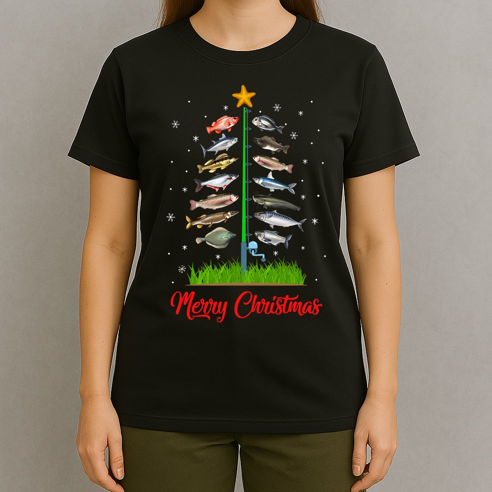 Merry Fishmas Christmas Tree Fish Fishing T-Shirt