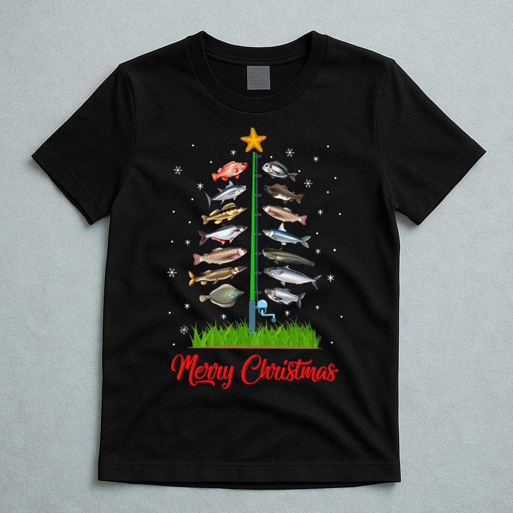Merry Fishmas Christmas Tree Fish Fishing T-Shirt