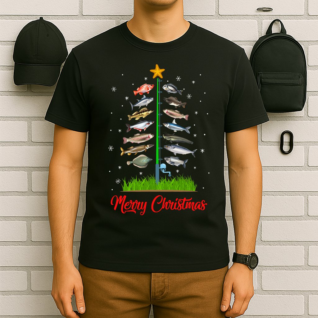 Merry Fishmas Christmas Tree Fish Fishing T-Shirt