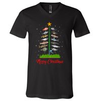 Merry Fishmas Christmas Tree Fish Fishing V-Neck T-Shirt