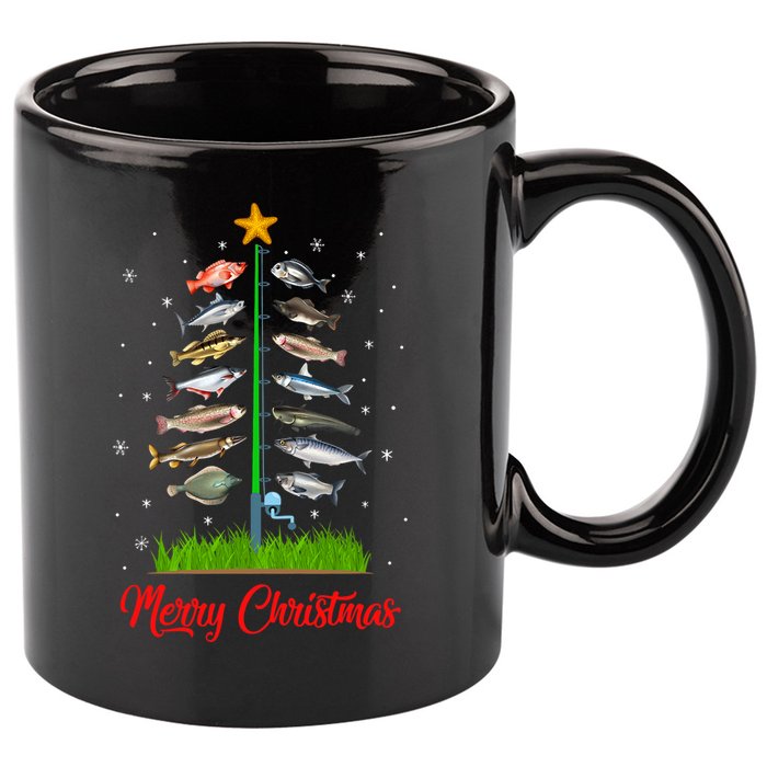 Merry Fishmas Christmas Tree Fish Fishing 11oz C Handle Ceramic Mug