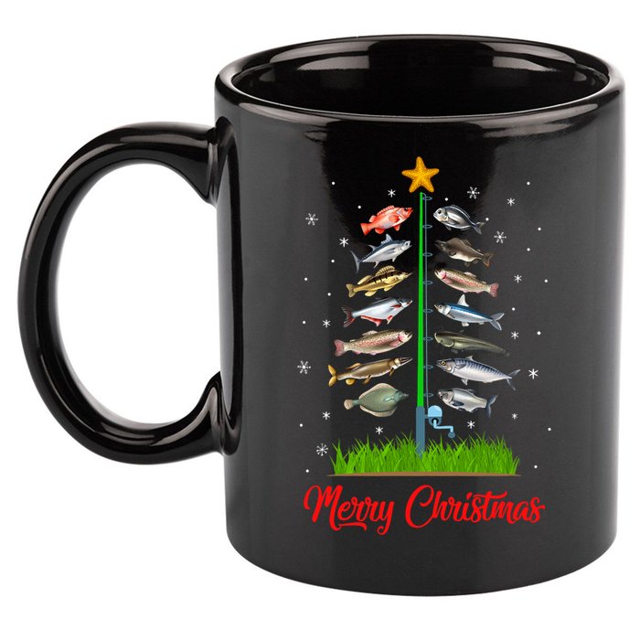 Merry Fishmas Christmas Tree Fish Fishing 11oz C Handle Ceramic Mug