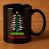 Merry Fishmas Christmas Tree Fish Fishing 11oz C Handle Ceramic Mug