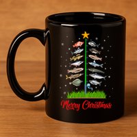 Merry Fishmas Christmas Tree Fish Fishing 11oz C Handle Ceramic Mug
