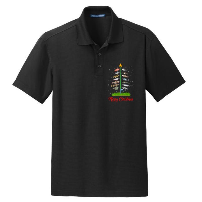 Merry Fishmas Christmas Tree Fish Fishing Dry Zone Grid Polo