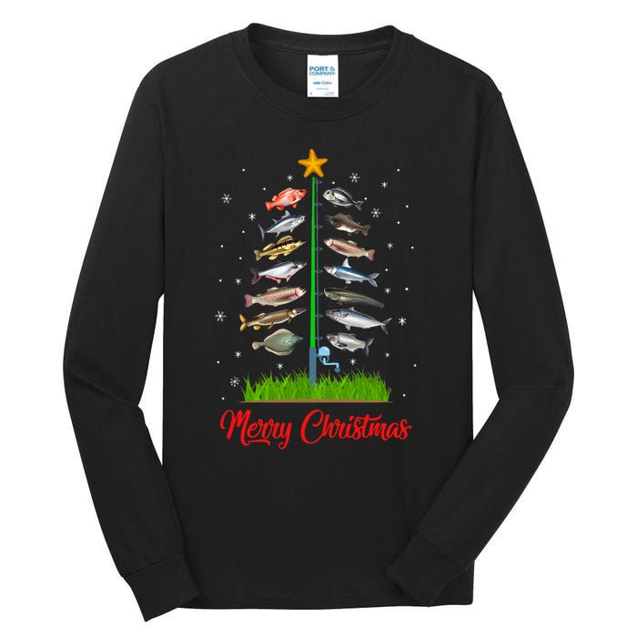 Merry Fishmas Christmas Tree Fish Fishing Tall Long Sleeve T-Shirt