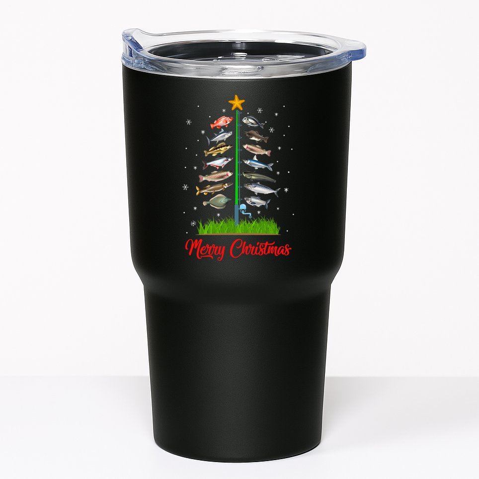 Merry Fishmas Christmas Tree Fish Fishing Tumbler