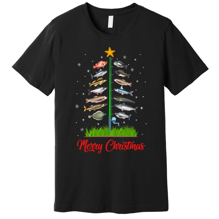 Merry Fishmas Christmas Tree Fish Fishing Premium T-Shirt