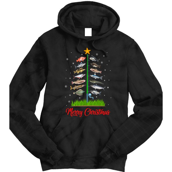 Merry Fishmas Christmas Tree Fish Fishing Tie Dye Hoodie