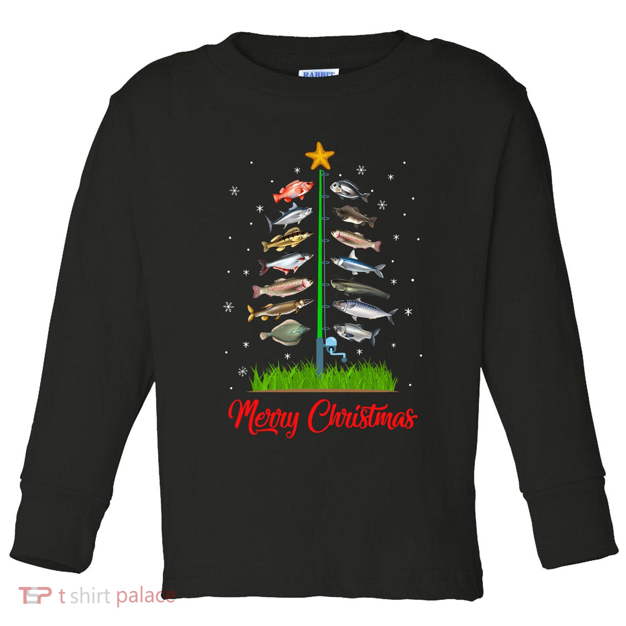 Merry Fishmas Christmas Tree Fish Fishing Toddler Long Sleeve Shirt