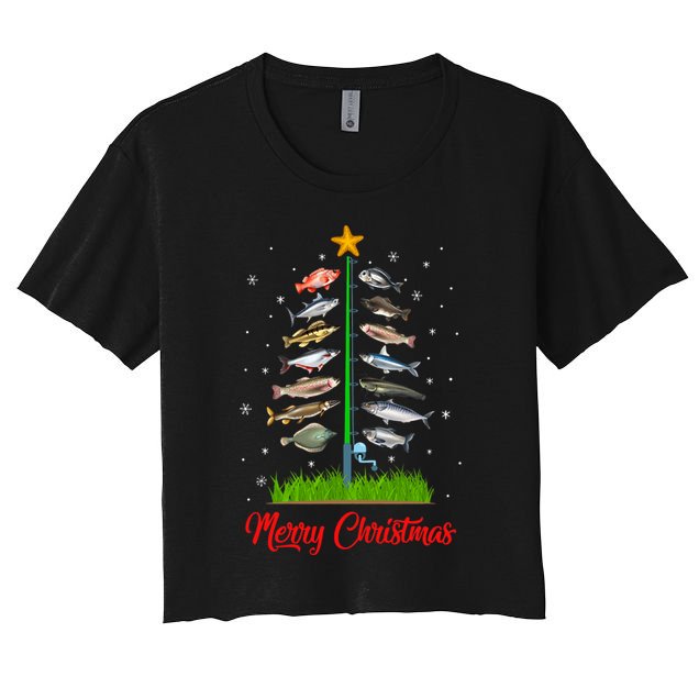 Merry Fishmas Christmas Tree Fish Fishing Crop Top
