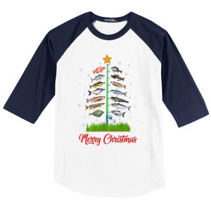 Merry Fishmas Christmas Tree Fish Fishing Baseball Sleeve Shirt