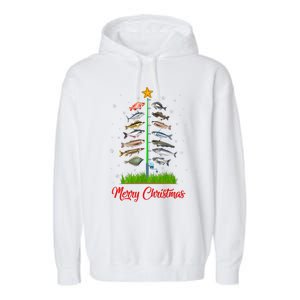 Merry Fishmas Christmas Tree Fish Fishing Garment-Dyed Fleece Hoodie