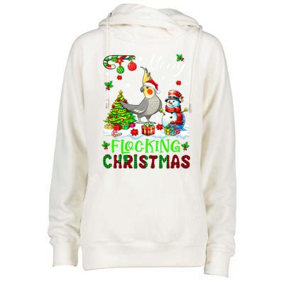 Merry Flocking Christmas Santa Cockatiel Xmas Snow Cool Gift Womens Funnel Neck Pullover Hood