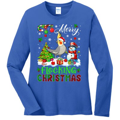 Merry Flocking Christmas Santa Cockatiel Xmas Snow Cool Gift Ladies Long Sleeve Shirt