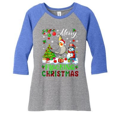 Merry Flocking Christmas Santa Cockatiel Xmas Snow Cool Gift Women's Tri-Blend 3/4-Sleeve Raglan Shirt