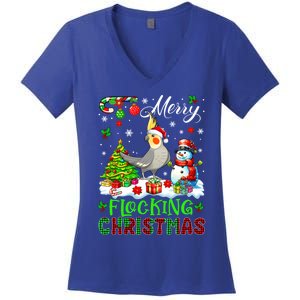 Merry Flocking Christmas Santa Cockatiel Xmas Snow Cool Gift Women's V-Neck T-Shirt