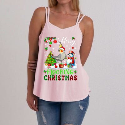 Merry Flocking Christmas Santa Cockatiel Xmas Snow Cool Gift Women's Strappy Tank