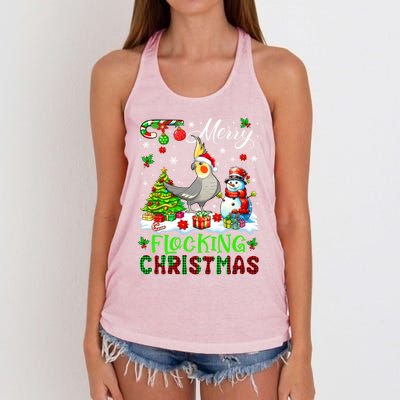 Merry Flocking Christmas Santa Cockatiel Xmas Snow Cool Gift Women's Knotted Racerback Tank