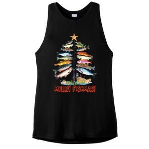 Merry Fishmas Christmas Tree Fish Fishing Ladies PosiCharge Tri-Blend Wicking Tank