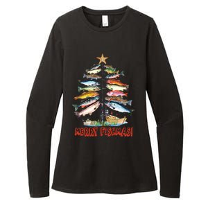 Merry Fishmas Christmas Tree Fish Fishing Womens CVC Long Sleeve Shirt