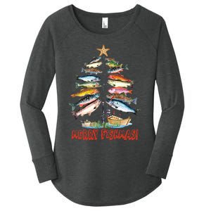 Merry Fishmas Christmas Tree Fish Fishing Women's Perfect Tri Tunic Long Sleeve Shirt