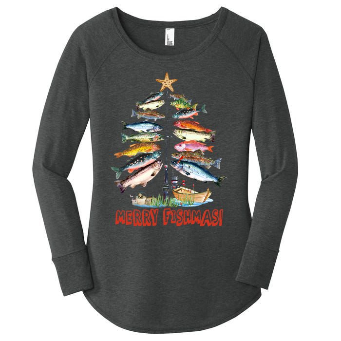 Merry Fishmas Christmas Tree Fish Fishing Women's Perfect Tri Tunic Long Sleeve Shirt