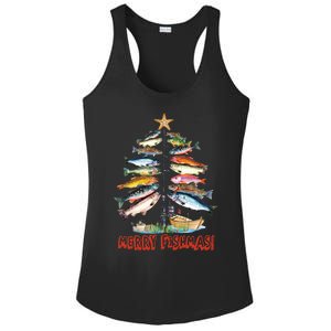 Merry Fishmas Christmas Tree Fish Fishing Ladies PosiCharge Competitor Racerback Tank