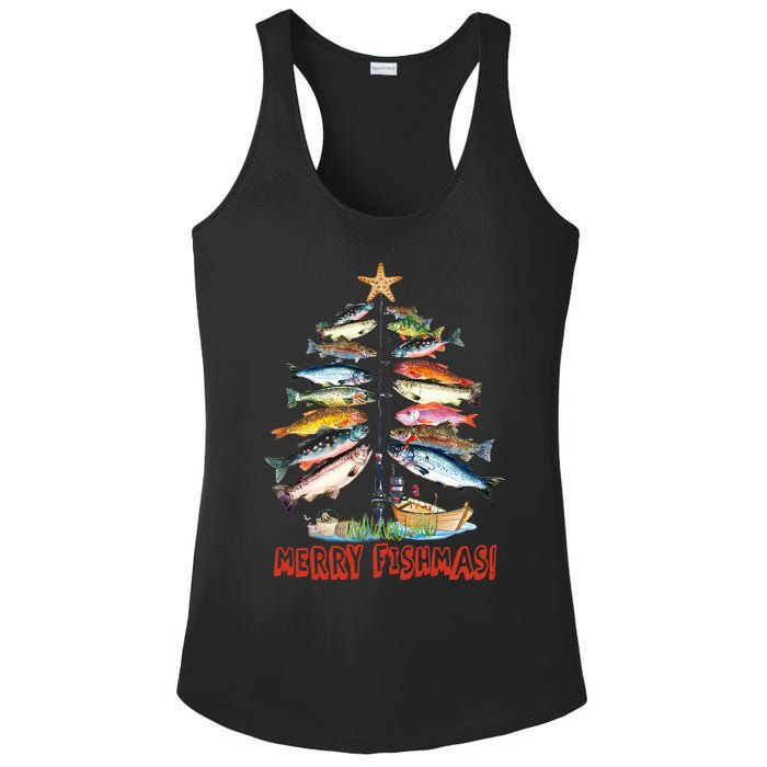 Merry Fishmas Christmas Tree Fish Fishing Ladies PosiCharge Competitor Racerback Tank