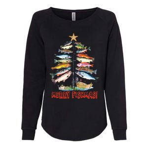 Merry Fishmas Christmas Tree Fish Fishing Womens California Wash Sweatshirt