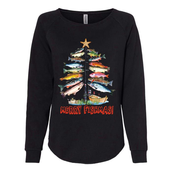 Merry Fishmas Christmas Tree Fish Fishing Womens California Wash Sweatshirt