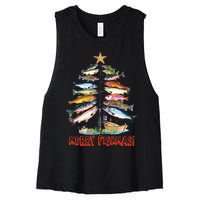 Merry Fishmas Christmas Tree Fish Fishing Women's Racerback Cropped Tank