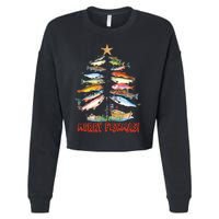 Merry Fishmas Christmas Tree Fish Fishing Cropped Pullover Crew