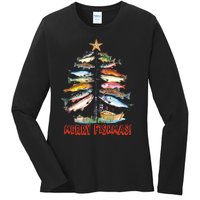 Merry Fishmas Christmas Tree Fish Fishing Ladies Long Sleeve Shirt