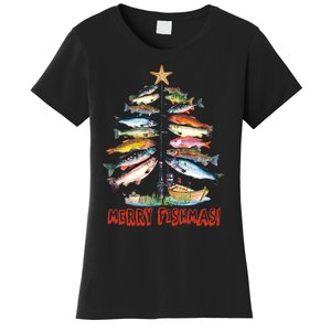 Merry Fishmas Christmas Tree Fish Fishing Women's T-Shirt