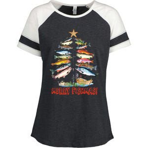 Merry Fishmas Christmas Tree Fish Fishing Enza Ladies Jersey Colorblock Tee