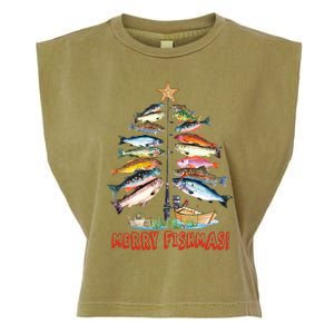 Merry Fishmas Christmas Tree Fish Fishing Garment-Dyed Women's Muscle Tee