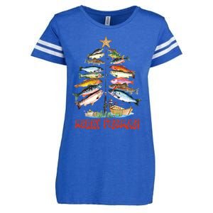 Merry Fishmas Christmas Tree Fish Fishing Enza Ladies Jersey Football T-Shirt