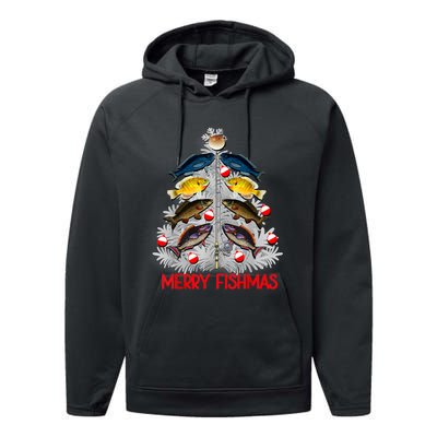 Merry Fishmas Christmas Tree Fish Fishing Fisherman Xmas Performance Fleece Hoodie