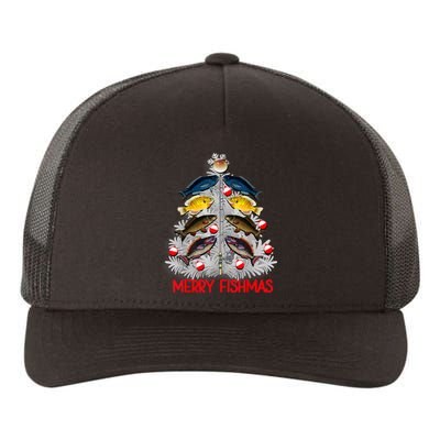 Merry Fishmas Christmas Tree Fish Fishing Fisherman Xmas Yupoong Adult 5-Panel Trucker Hat