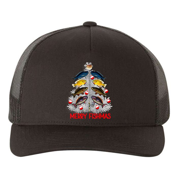 Merry Fishmas Christmas Tree Fish Fishing Fisherman Xmas Yupoong Adult 5-Panel Trucker Hat