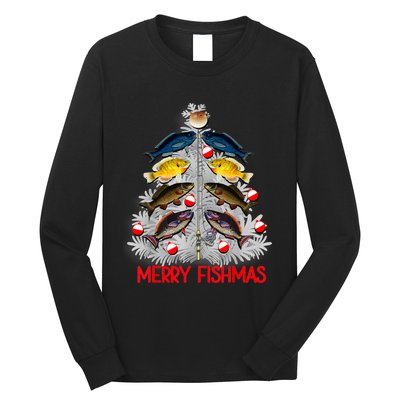 Merry Fishmas Christmas Tree Fish Fishing Fisherman Xmas Long Sleeve Shirt