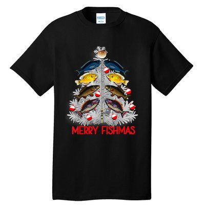 Merry Fishmas Christmas Tree Fish Fishing Fisherman Xmas Tall T-Shirt