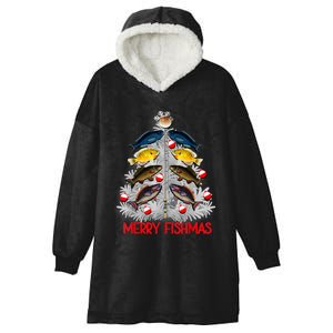 Merry Fishmas Christmas Tree Fish Fishing Fisherman Xmas Hooded Wearable Blanket