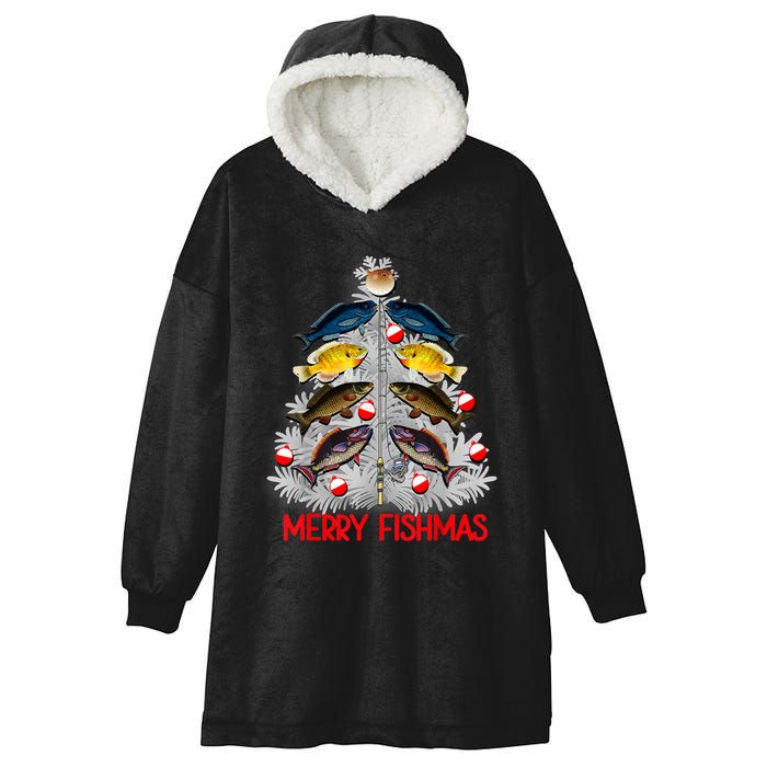 Merry Fishmas Christmas Tree Fish Fishing Fisherman Xmas Hooded Wearable Blanket