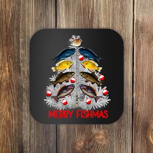 Merry Fishmas Christmas Tree Fish Fishing Fisherman Xmas Coaster